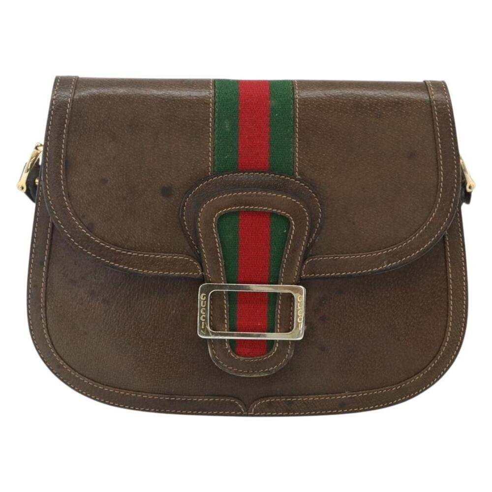 Gucci Leather Web Shoulder Bag Brown